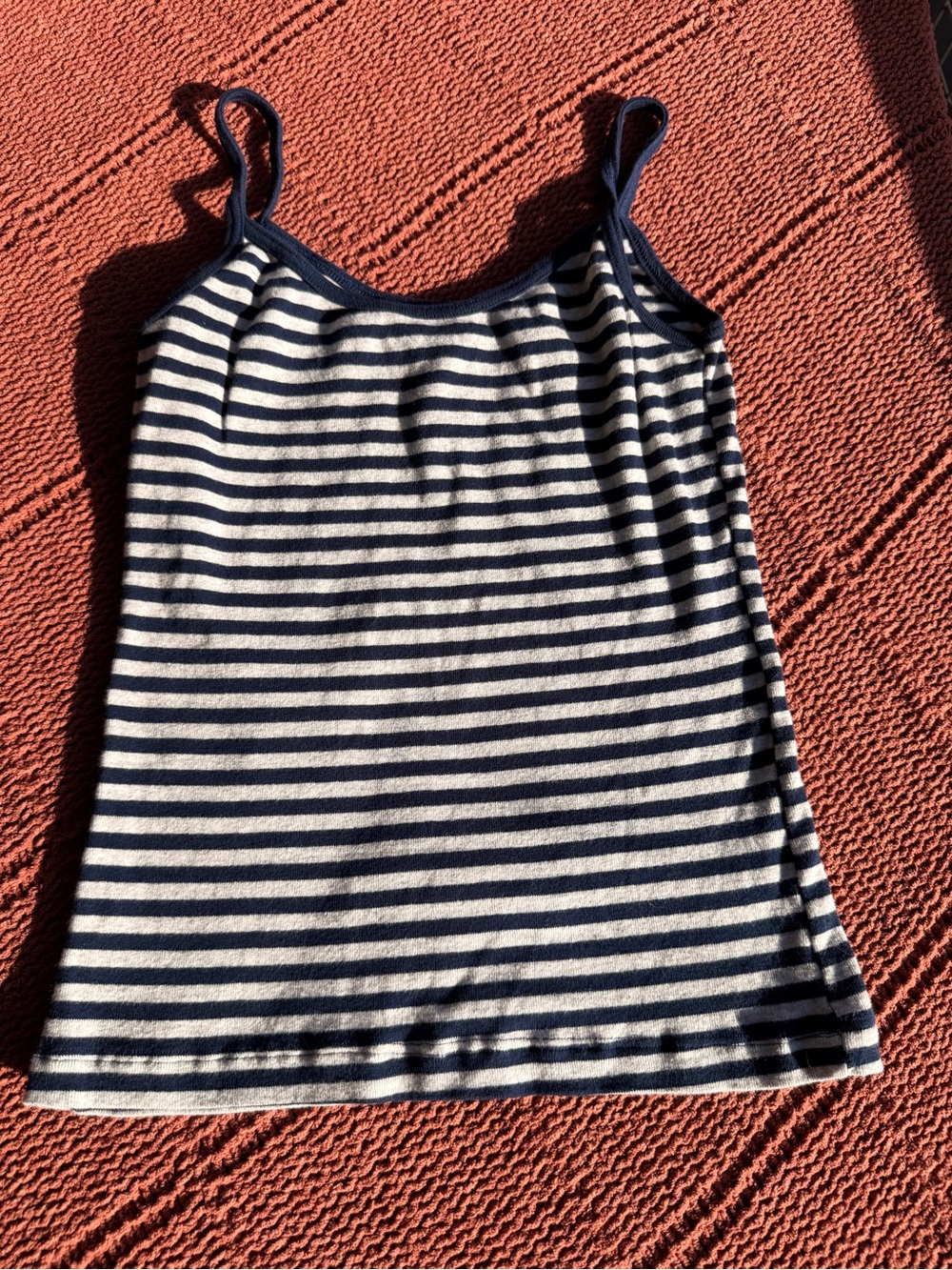 Brandy Melville Navy & White Striped Ribbed Tank